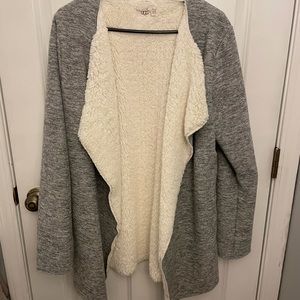 Grey fluffy UGG cardigan with pockets